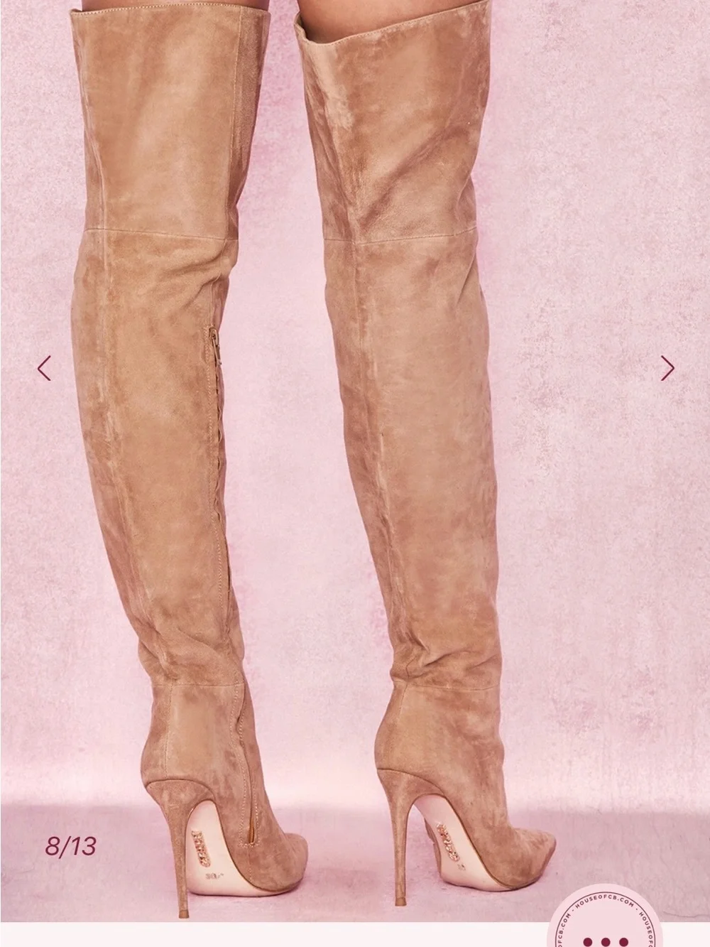 House of cb EXTRAORDINAIRE Tan Real Suede Thigh Boots